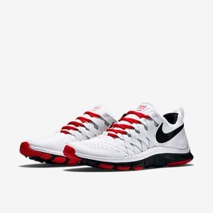 Nike Free Trainers - Red and White Woven